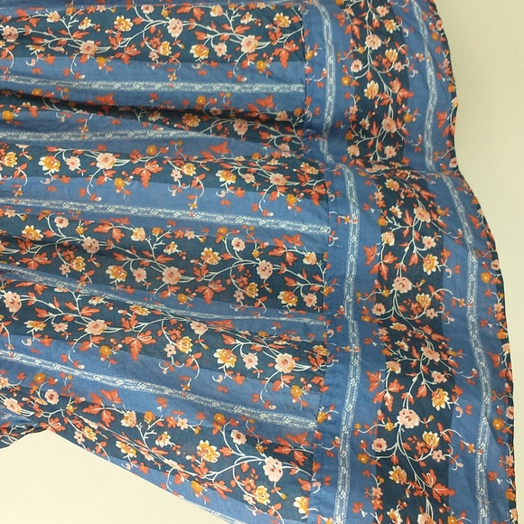 Free People Vintage Lover Blouse Small Blue Striped Floral Babydoll Puff Sleeve - Picture 5 of 11